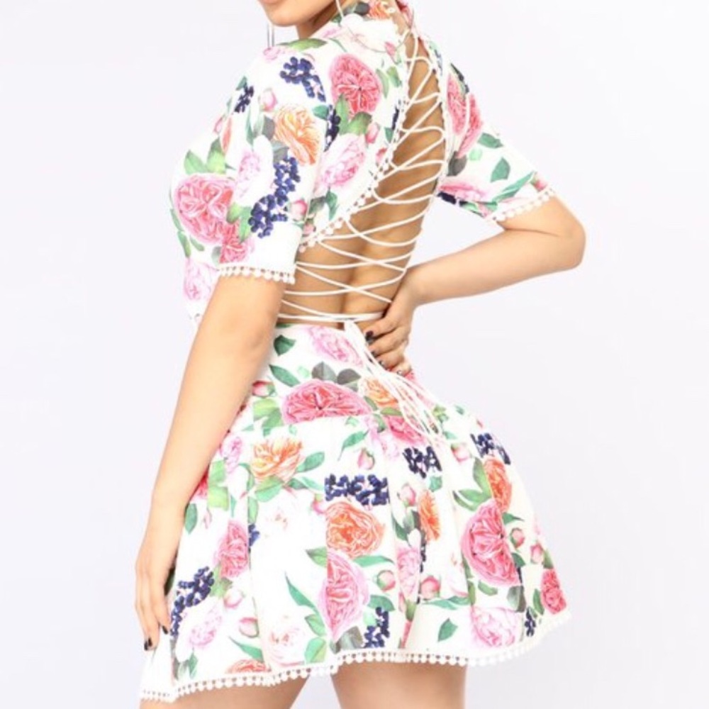 White Floral Back Lace Dress